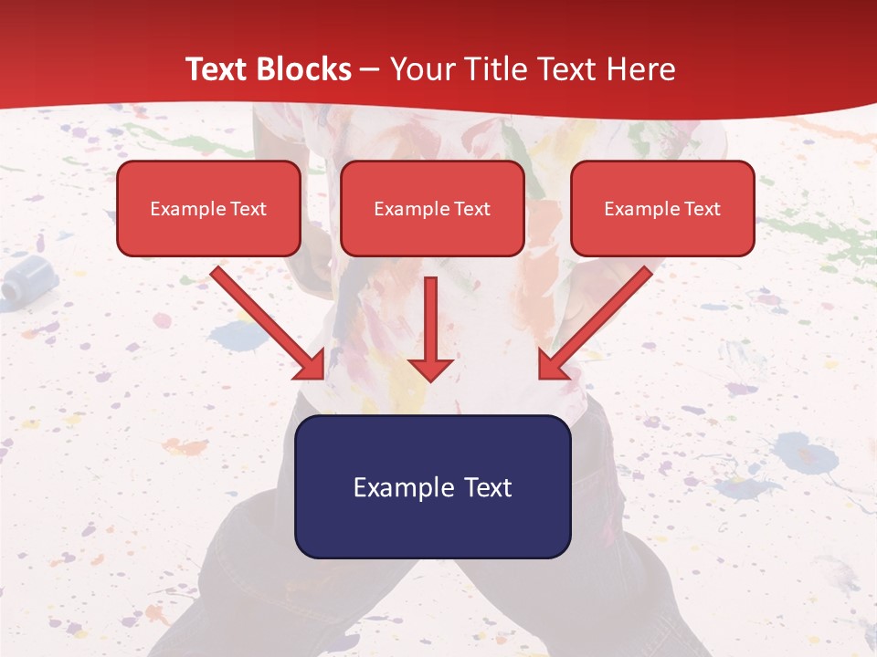 Adorable 3 Year Old Boy Child Covered In Bright Paint. Mess Of Paint On Wall, Floor, And Child. PowerPoint Template