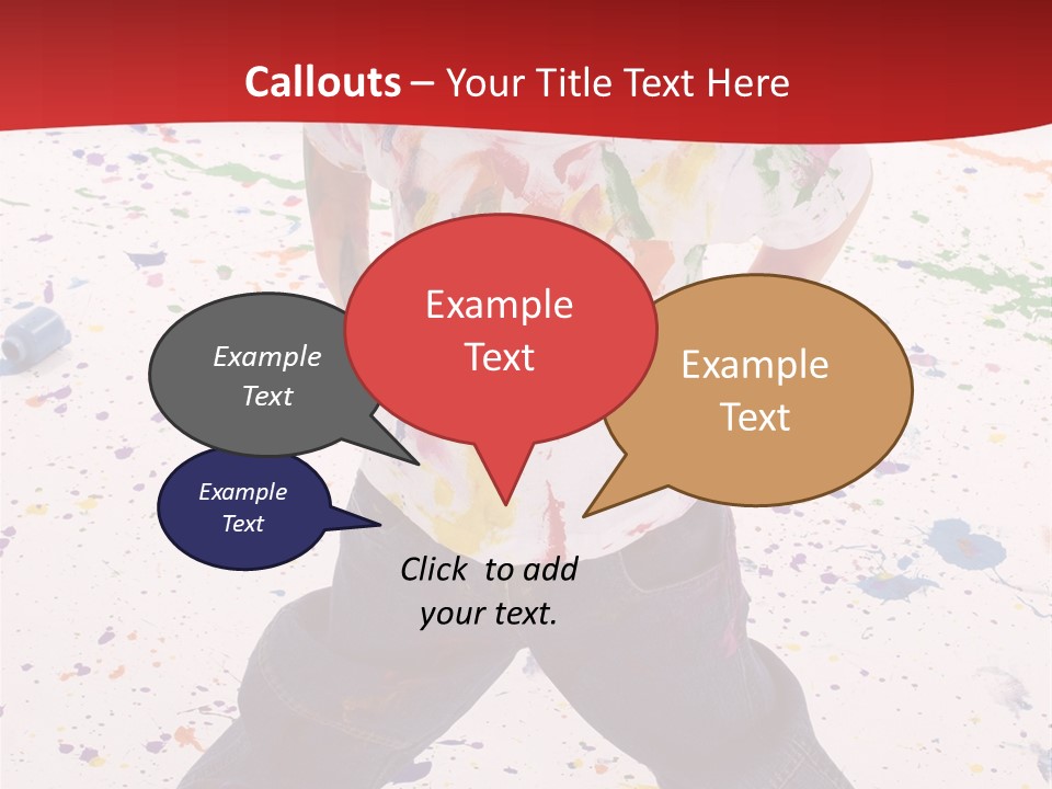 Adorable 3 Year Old Boy Child Covered In Bright Paint. Mess Of Paint On Wall, Floor, And Child. PowerPoint Template