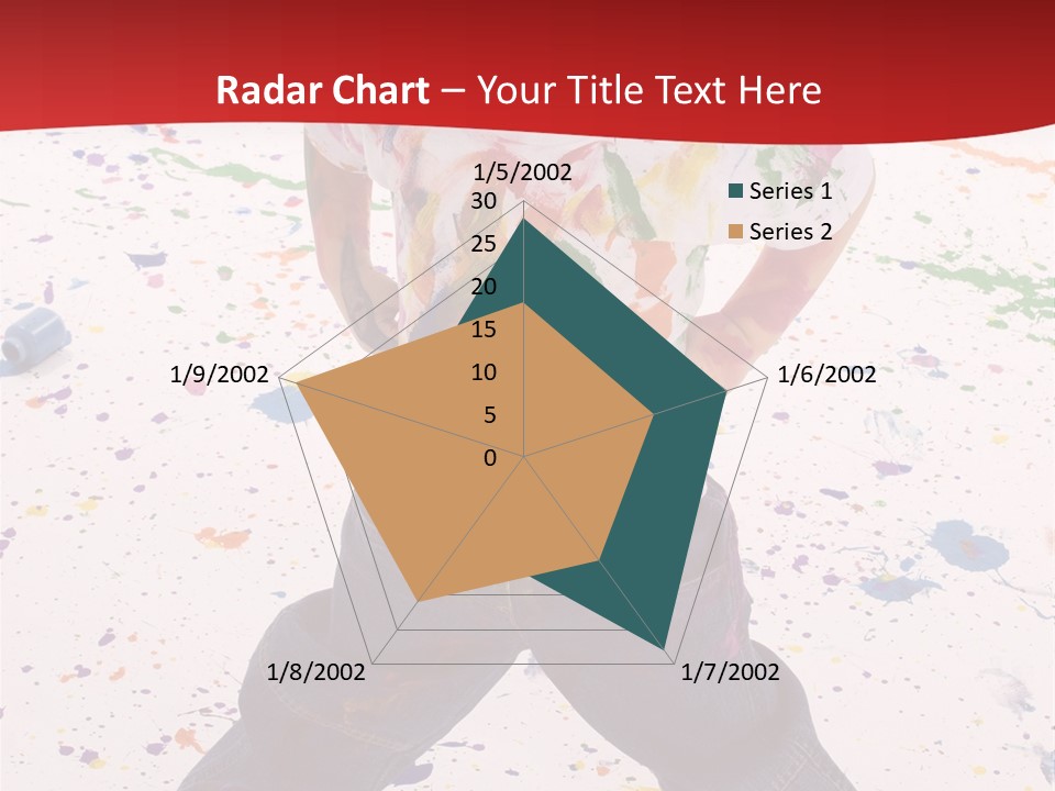 Adorable 3 Year Old Boy Child Covered In Bright Paint. Mess Of Paint On Wall, Floor, And Child. PowerPoint Template