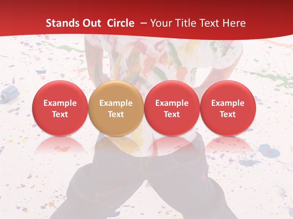 Adorable 3 Year Old Boy Child Covered In Bright Paint. Mess Of Paint On Wall, Floor, And Child. PowerPoint Template