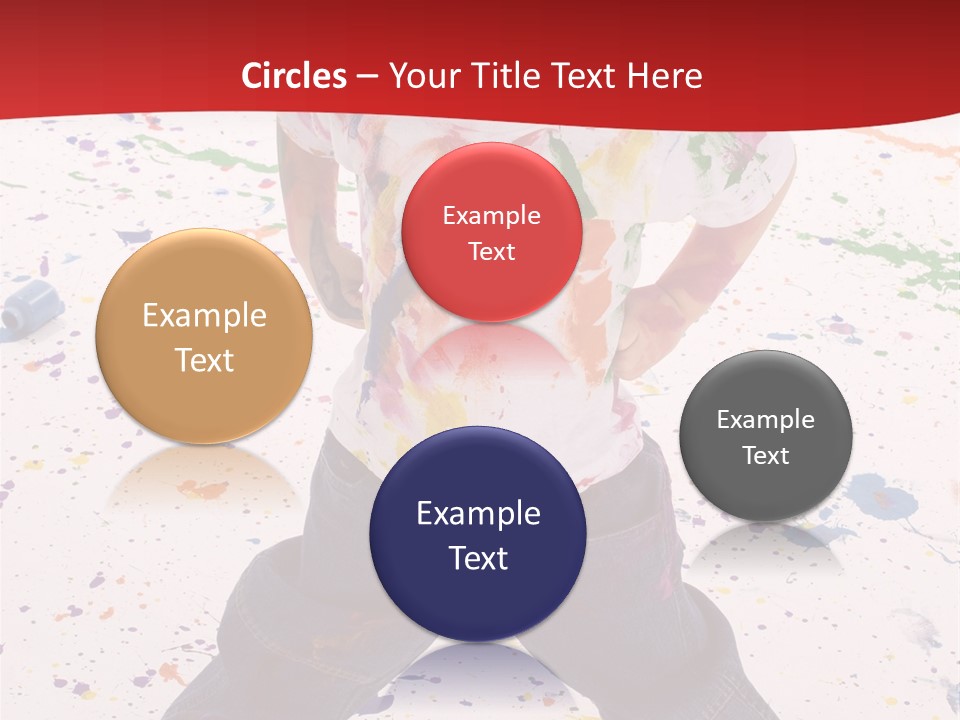 Adorable 3 Year Old Boy Child Covered In Bright Paint. Mess Of Paint On Wall, Floor, And Child. PowerPoint Template