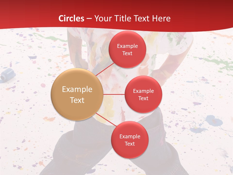 Adorable 3 Year Old Boy Child Covered In Bright Paint. Mess Of Paint On Wall, Floor, And Child. PowerPoint Template