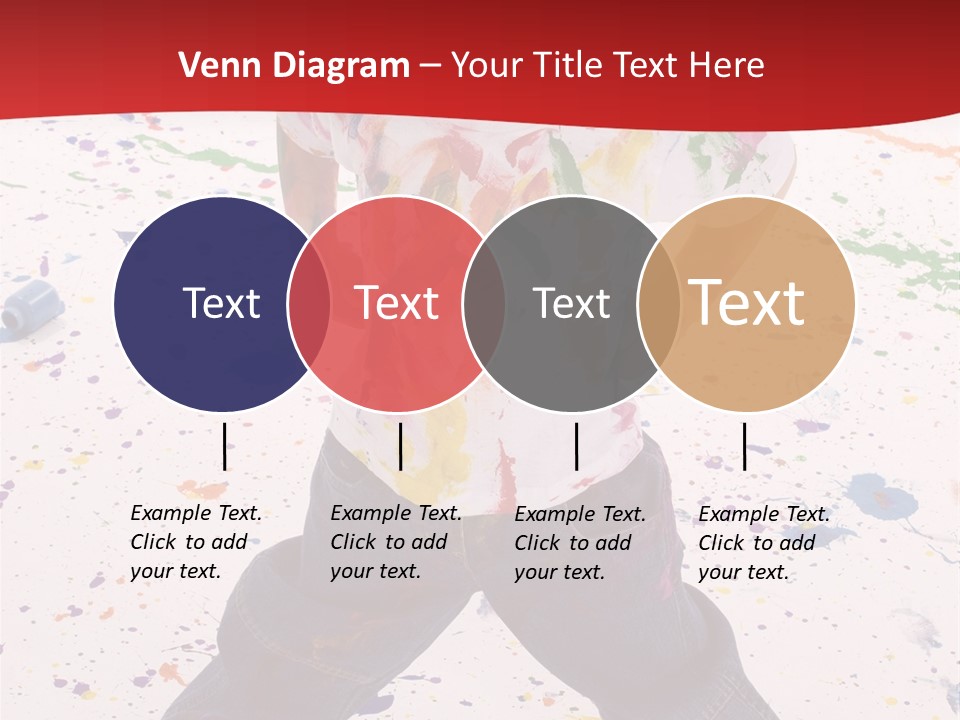 Adorable 3 Year Old Boy Child Covered In Bright Paint. Mess Of Paint On Wall, Floor, And Child. PowerPoint Template