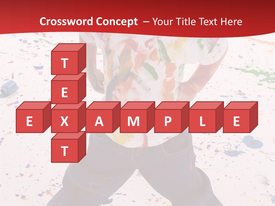 Adorable 3 Year Old Boy Child Covered In Bright Paint. Mess Of Paint On Wall, Floor, And Child. PowerPoint Template