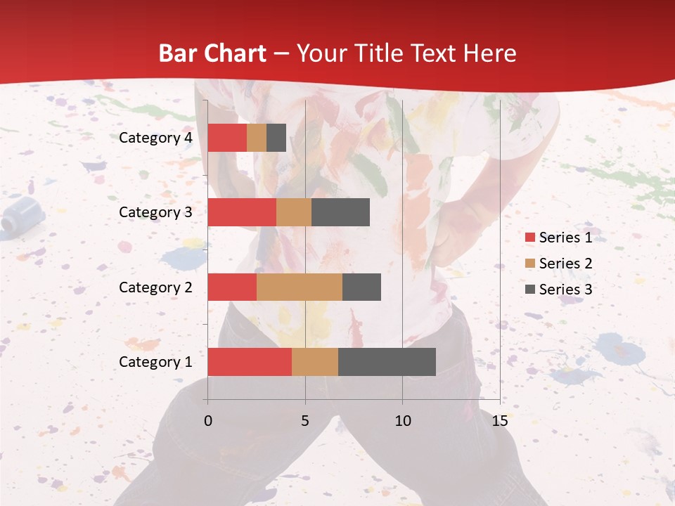 Adorable 3 Year Old Boy Child Covered In Bright Paint. Mess Of Paint On Wall, Floor, And Child. PowerPoint Template