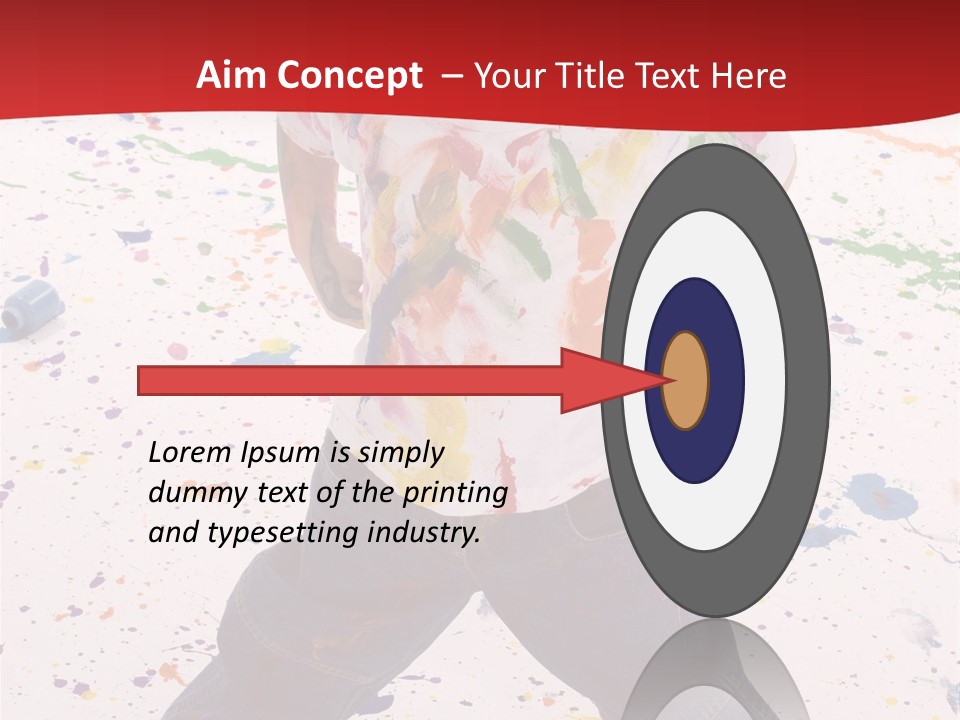 Adorable 3 Year Old Boy Child Covered In Bright Paint. Mess Of Paint On Wall, Floor, And Child. PowerPoint Template