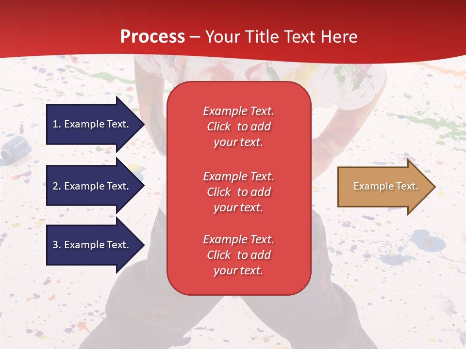 Adorable 3 Year Old Boy Child Covered In Bright Paint. Mess Of Paint On Wall, Floor, And Child. PowerPoint Template
