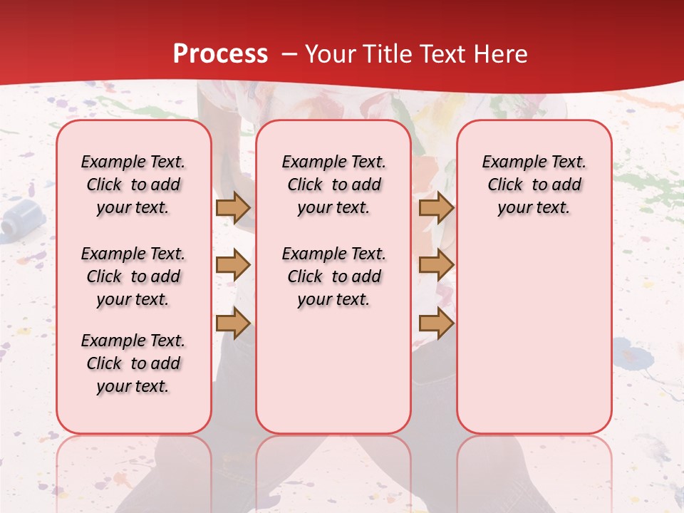 Adorable 3 Year Old Boy Child Covered In Bright Paint. Mess Of Paint On Wall, Floor, And Child. PowerPoint Template
