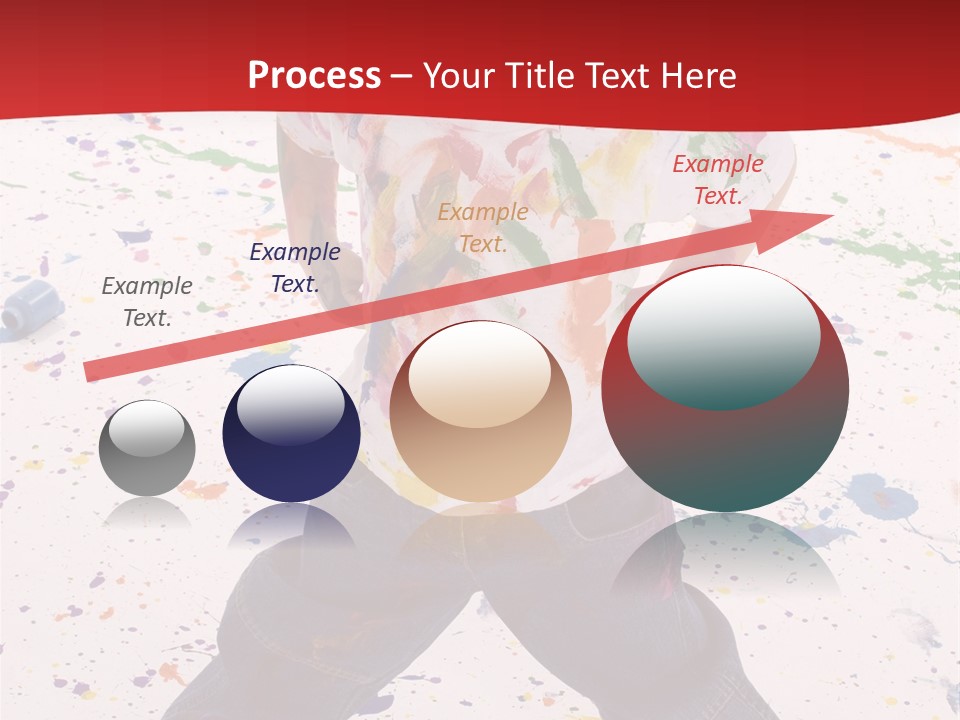 Adorable 3 Year Old Boy Child Covered In Bright Paint. Mess Of Paint On Wall, Floor, And Child. PowerPoint Template