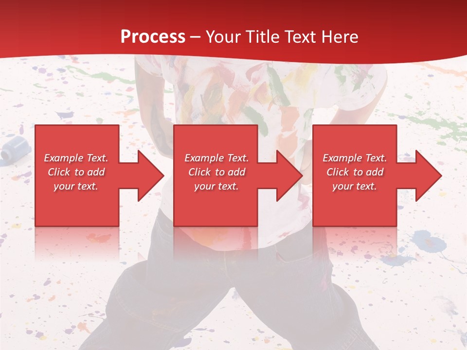 Adorable 3 Year Old Boy Child Covered In Bright Paint. Mess Of Paint On Wall, Floor, And Child. PowerPoint Template