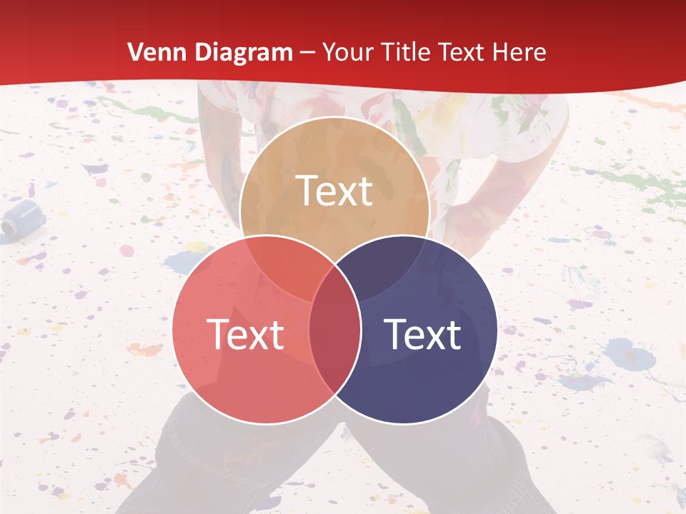 Adorable 3 Year Old Boy Child Covered In Bright Paint. Mess Of Paint On Wall, Floor, And Child. PowerPoint Template