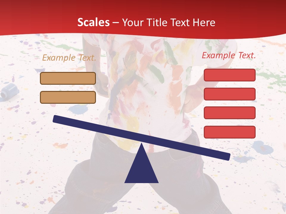 Adorable 3 Year Old Boy Child Covered In Bright Paint. Mess Of Paint On Wall, Floor, And Child. PowerPoint Template