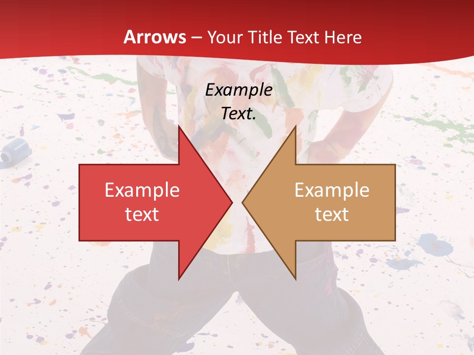 Adorable 3 Year Old Boy Child Covered In Bright Paint. Mess Of Paint On Wall, Floor, And Child. PowerPoint Template