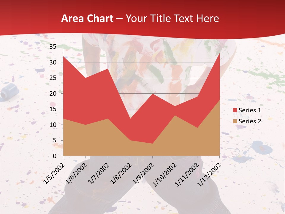 Adorable 3 Year Old Boy Child Covered In Bright Paint. Mess Of Paint On Wall, Floor, And Child. PowerPoint Template