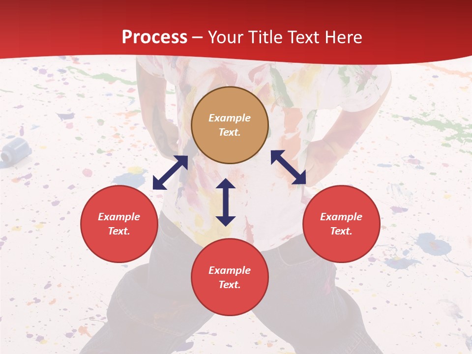 Adorable 3 Year Old Boy Child Covered In Bright Paint. Mess Of Paint On Wall, Floor, And Child. PowerPoint Template