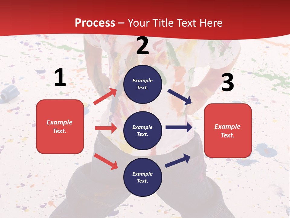 Adorable 3 Year Old Boy Child Covered In Bright Paint. Mess Of Paint On Wall, Floor, And Child. PowerPoint Template