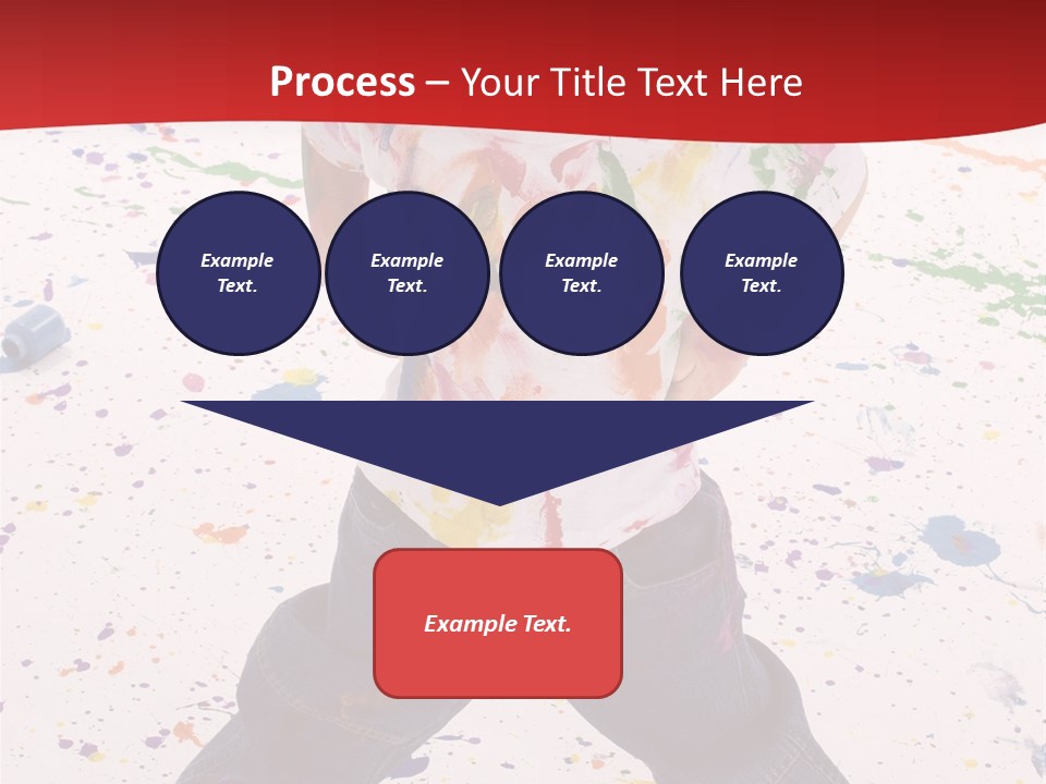 Adorable 3 Year Old Boy Child Covered In Bright Paint. Mess Of Paint On Wall, Floor, And Child. PowerPoint Template