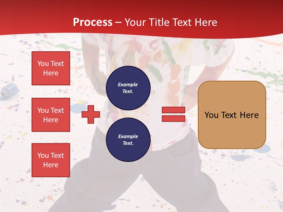 Adorable 3 Year Old Boy Child Covered In Bright Paint. Mess Of Paint On Wall, Floor, And Child. PowerPoint Template
