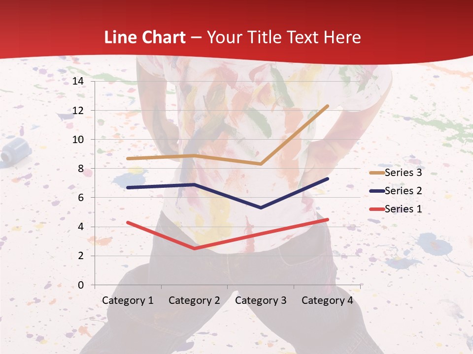 Adorable 3 Year Old Boy Child Covered In Bright Paint. Mess Of Paint On Wall, Floor, And Child. PowerPoint Template
