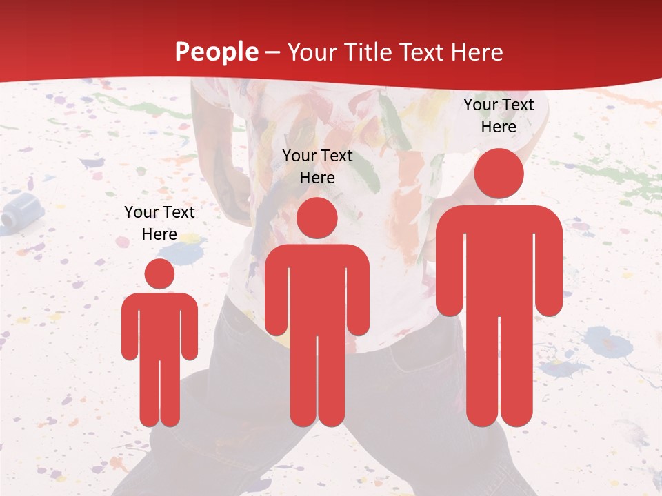 Adorable 3 Year Old Boy Child Covered In Bright Paint. Mess Of Paint On Wall, Floor, And Child. PowerPoint Template