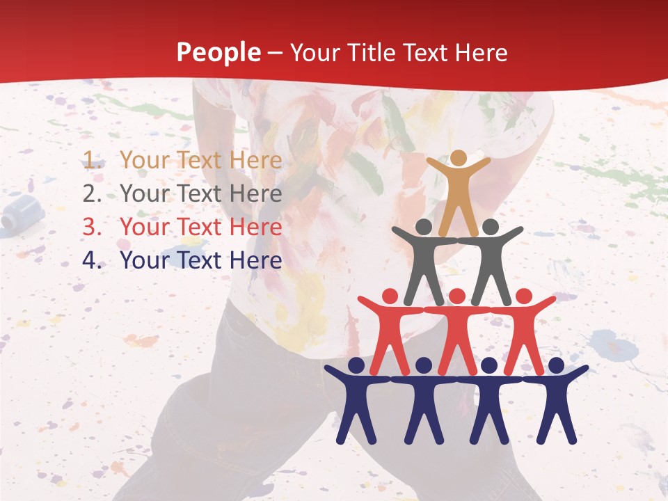 Adorable 3 Year Old Boy Child Covered In Bright Paint. Mess Of Paint On Wall, Floor, And Child. PowerPoint Template