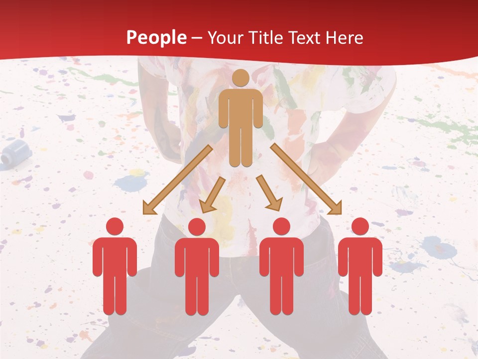 Adorable 3 Year Old Boy Child Covered In Bright Paint. Mess Of Paint On Wall, Floor, And Child. PowerPoint Template