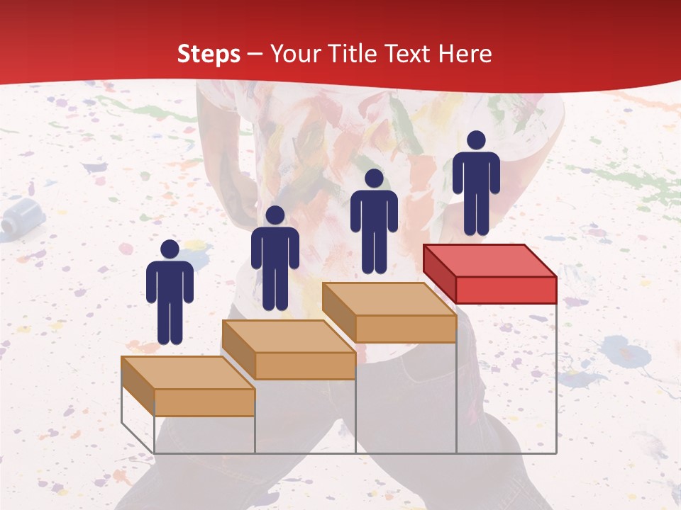 Adorable 3 Year Old Boy Child Covered In Bright Paint. Mess Of Paint On Wall, Floor, And Child. PowerPoint Template