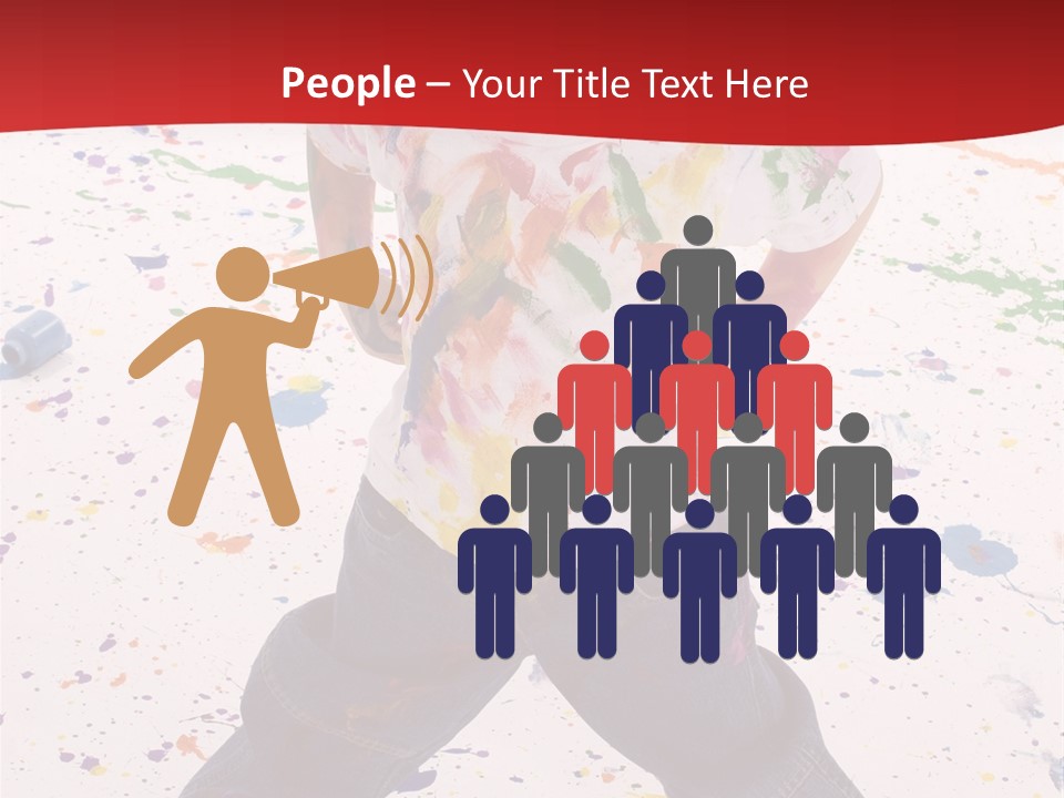 Adorable 3 Year Old Boy Child Covered In Bright Paint. Mess Of Paint On Wall, Floor, And Child. PowerPoint Template