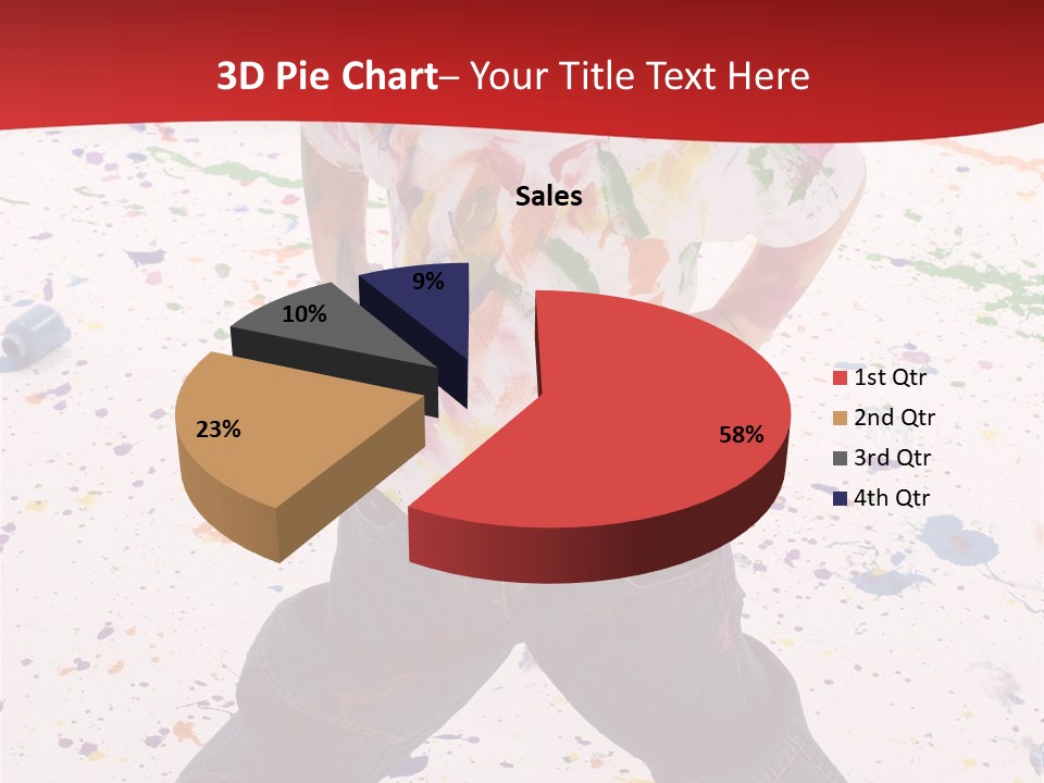 Adorable 3 Year Old Boy Child Covered In Bright Paint. Mess Of Paint On Wall, Floor, And Child. PowerPoint Template