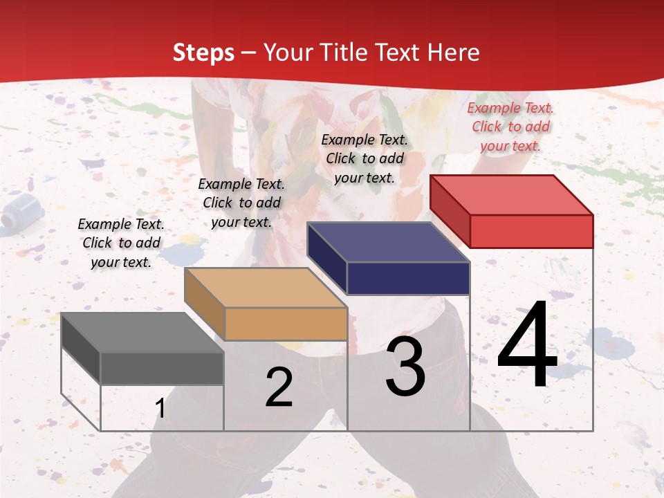 Adorable 3 Year Old Boy Child Covered In Bright Paint. Mess Of Paint On Wall, Floor, And Child. PowerPoint Template