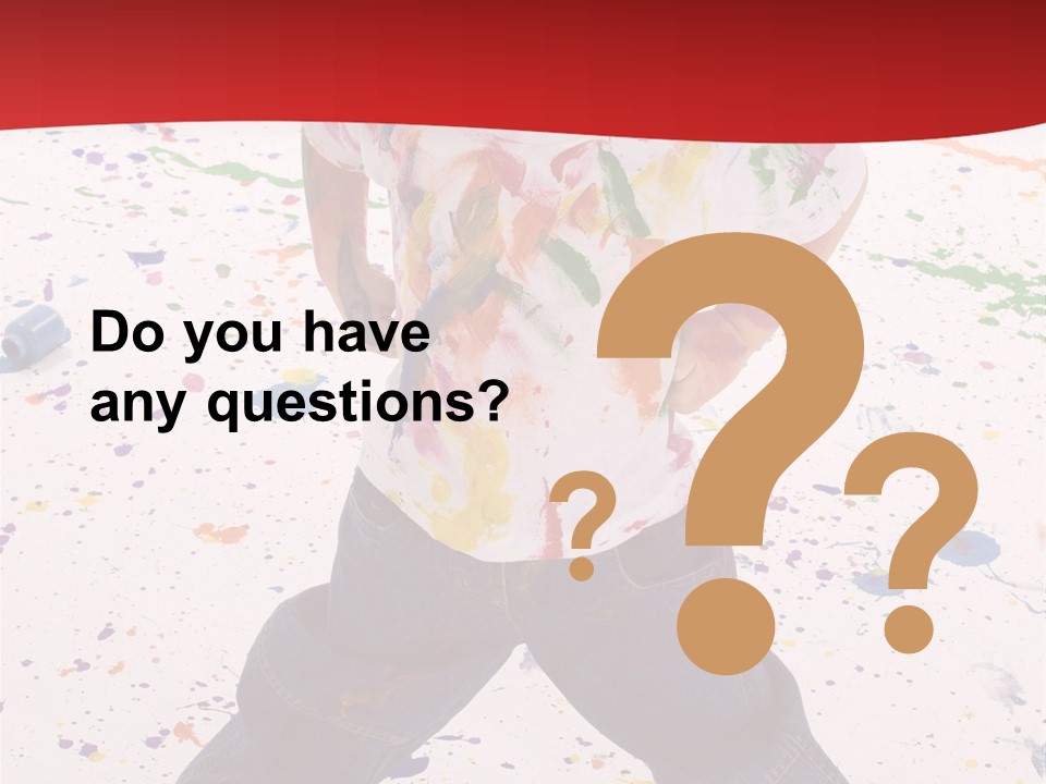 Adorable 3 Year Old Boy Child Covered In Bright Paint. Mess Of Paint On Wall, Floor, And Child. PowerPoint Template