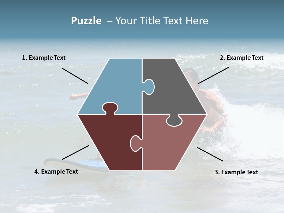 Father Teaching His Young Son How To Surf In The Sea On Vacation Or Holiday PowerPoint Template