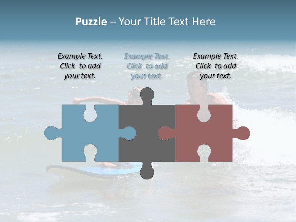 Father Teaching His Young Son How To Surf In The Sea On Vacation Or Holiday PowerPoint Template