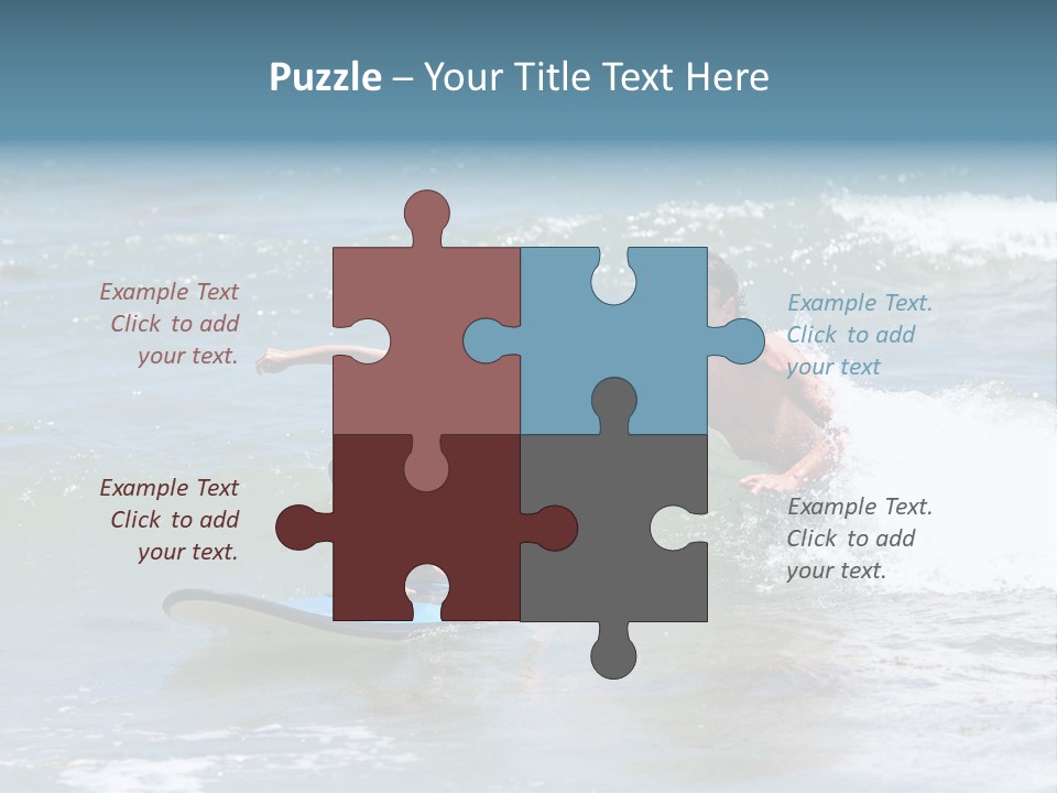 Father Teaching His Young Son How To Surf In The Sea On Vacation Or Holiday PowerPoint Template