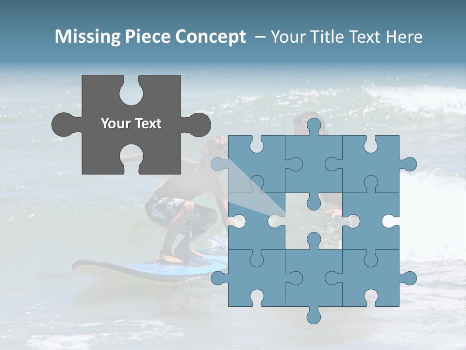 Father Teaching His Young Son How To Surf In The Sea On Vacation Or Holiday PowerPoint Template