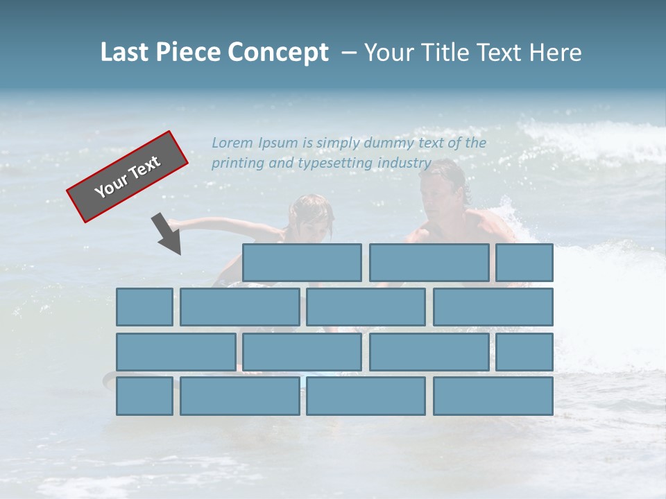 Father Teaching His Young Son How To Surf In The Sea On Vacation Or Holiday PowerPoint Template