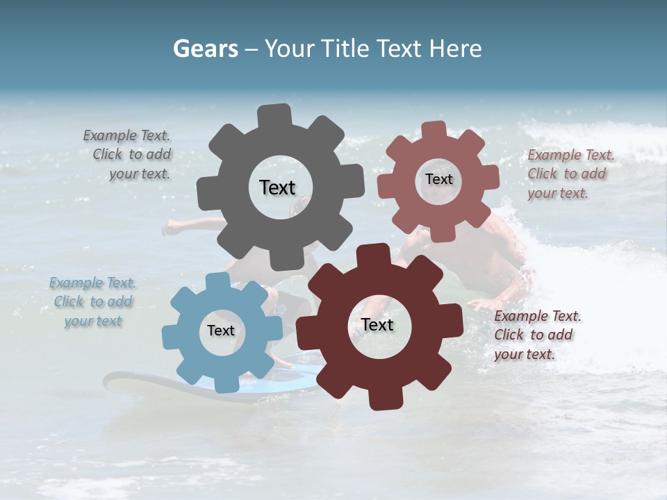 Father Teaching His Young Son How To Surf In The Sea On Vacation Or Holiday PowerPoint Template