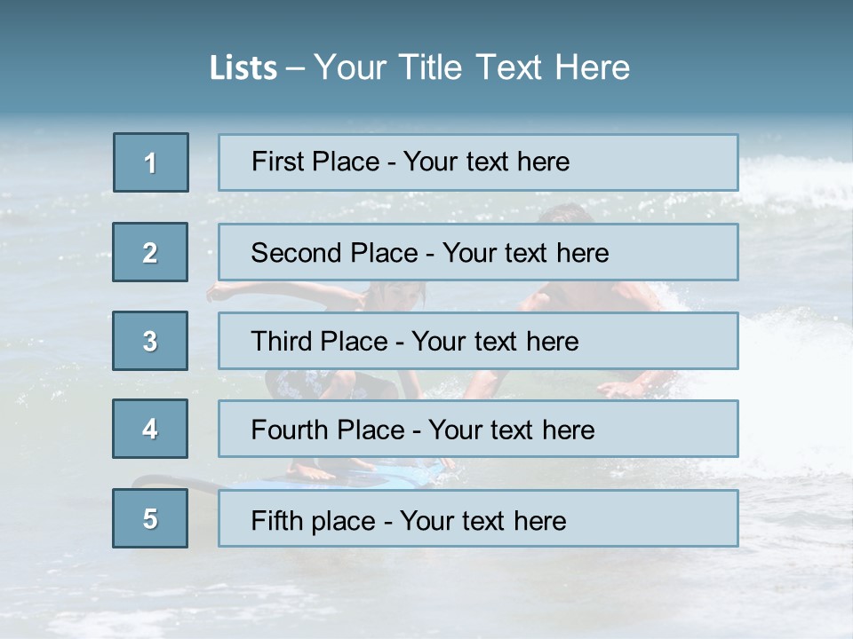 Father Teaching His Young Son How To Surf In The Sea On Vacation Or Holiday PowerPoint Template