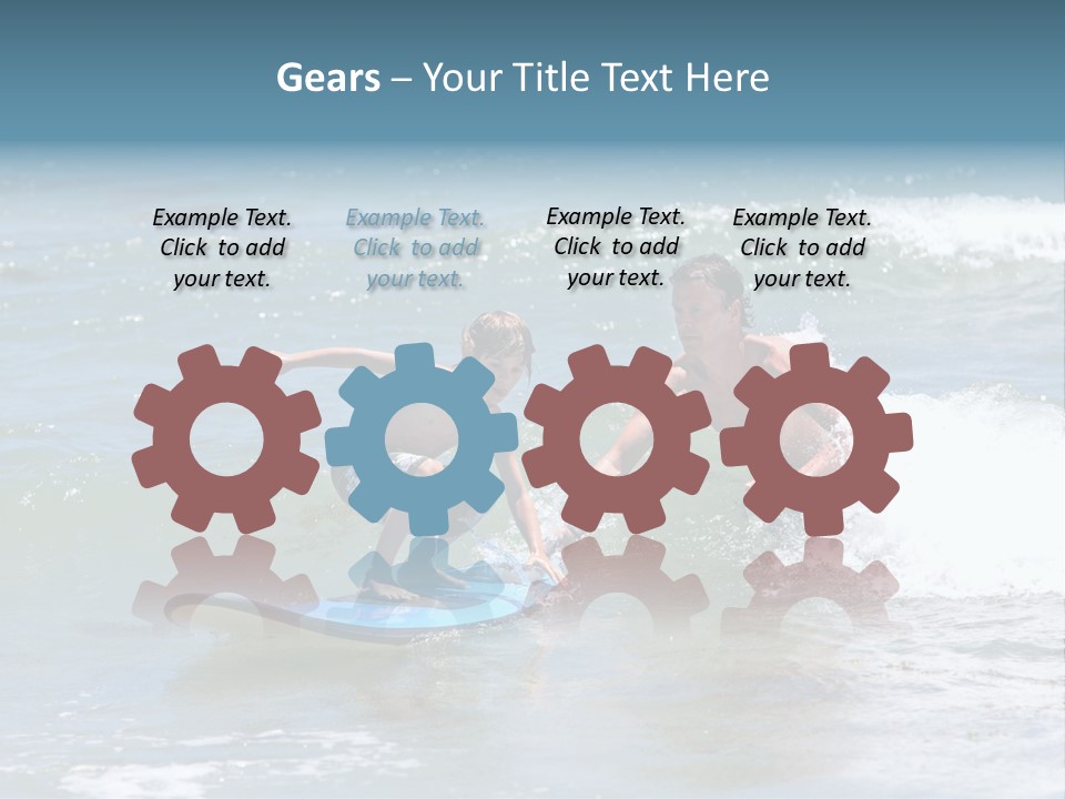 Father Teaching His Young Son How To Surf In The Sea On Vacation Or Holiday PowerPoint Template