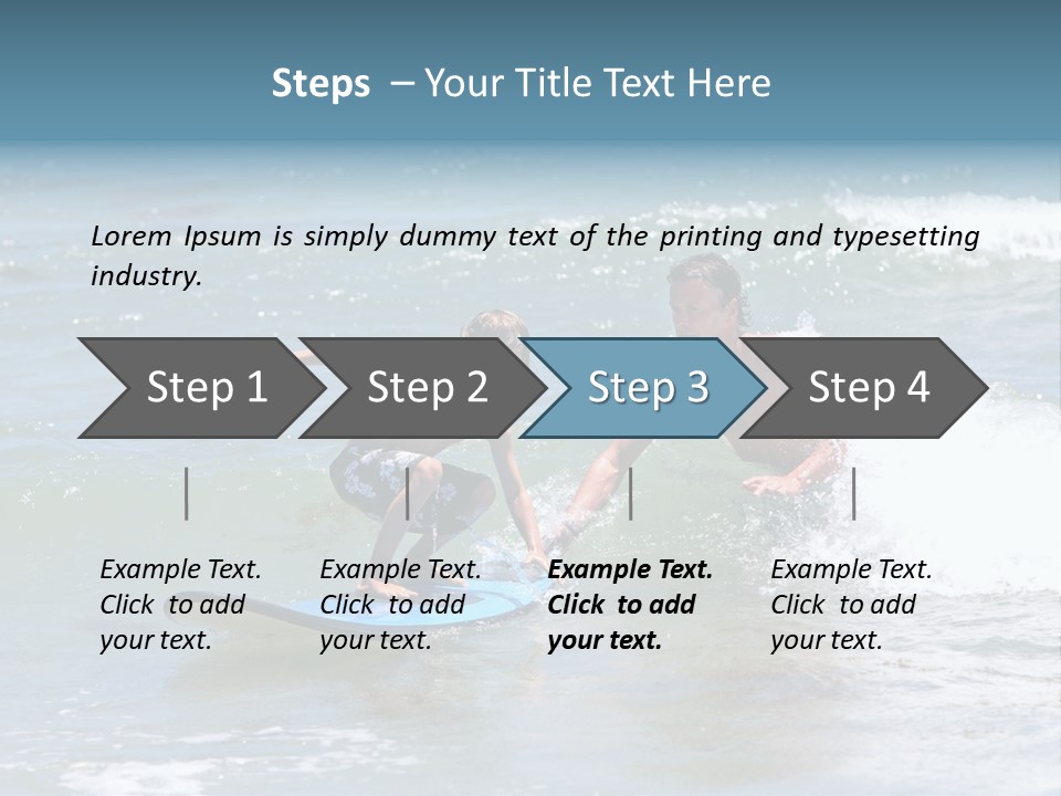 Father Teaching His Young Son How To Surf In The Sea On Vacation Or Holiday PowerPoint Template