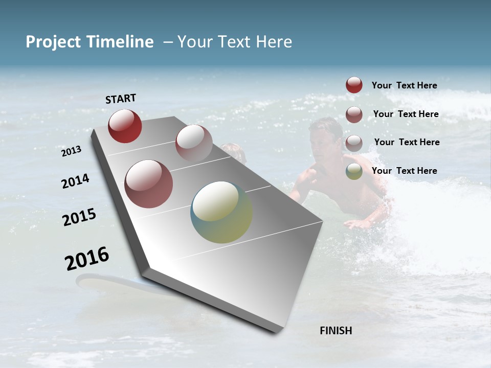Father Teaching His Young Son How To Surf In The Sea On Vacation Or Holiday PowerPoint Template