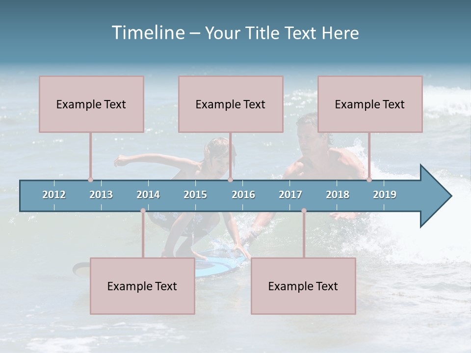 Father Teaching His Young Son How To Surf In The Sea On Vacation Or Holiday PowerPoint Template