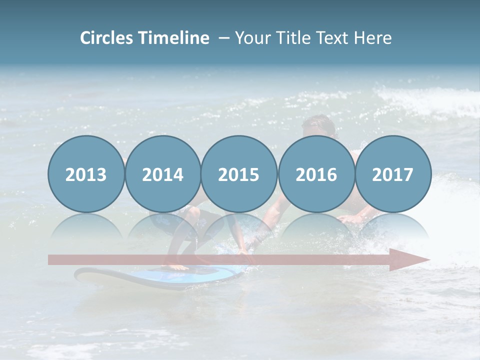 Father Teaching His Young Son How To Surf In The Sea On Vacation Or Holiday PowerPoint Template