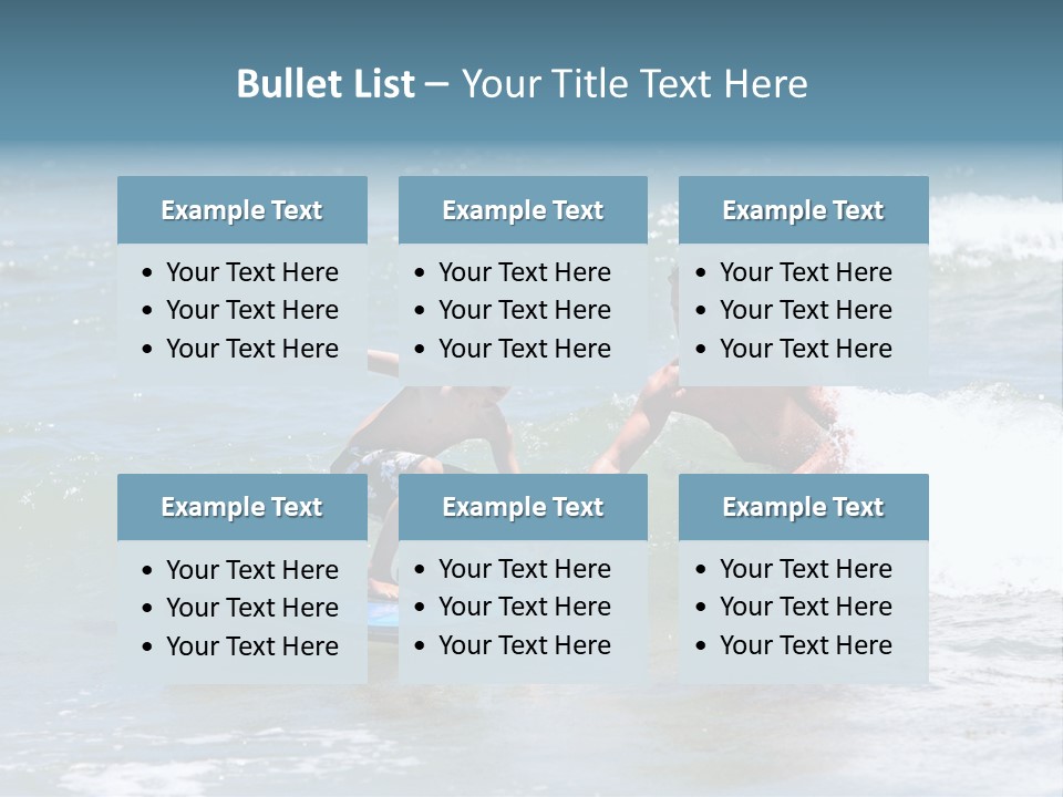 Father Teaching His Young Son How To Surf In The Sea On Vacation Or Holiday PowerPoint Template