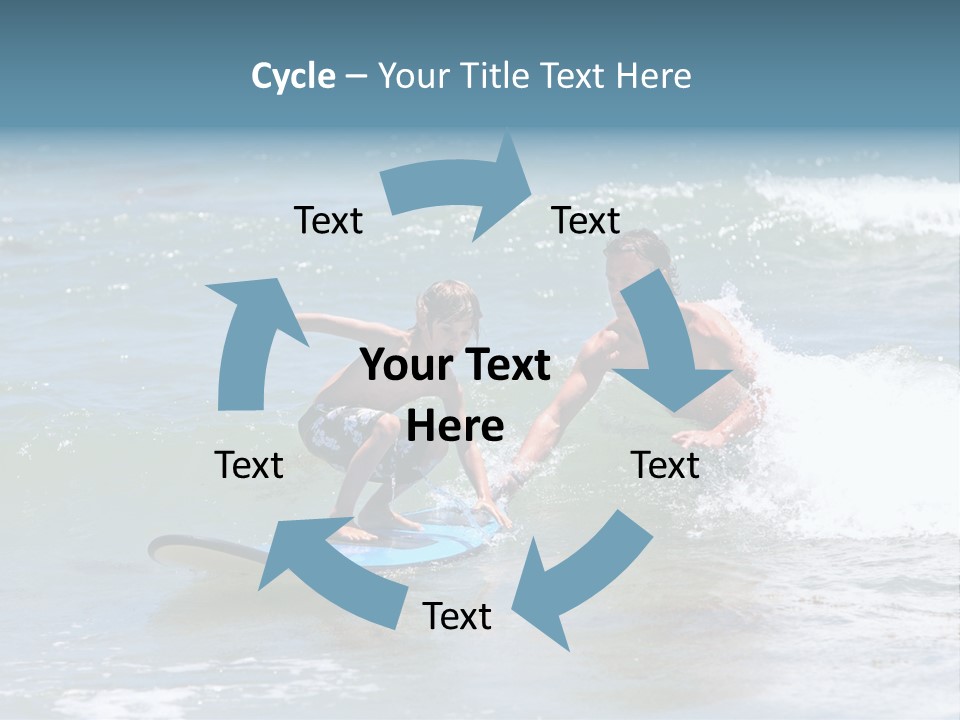 Father Teaching His Young Son How To Surf In The Sea On Vacation Or Holiday PowerPoint Template