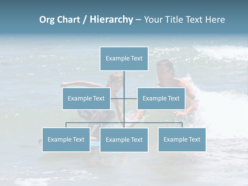 Father Teaching His Young Son How To Surf In The Sea On Vacation Or Holiday PowerPoint Template