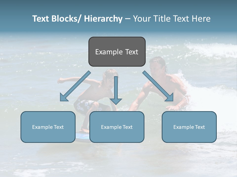Father Teaching His Young Son How To Surf In The Sea On Vacation Or Holiday PowerPoint Template