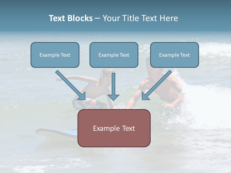 Father Teaching His Young Son How To Surf In The Sea On Vacation Or Holiday PowerPoint Template