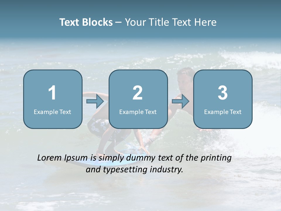 Father Teaching His Young Son How To Surf In The Sea On Vacation Or Holiday PowerPoint Template