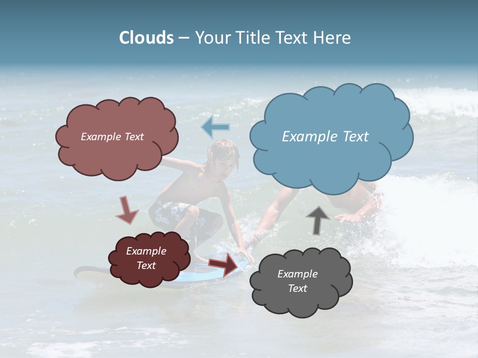 Father Teaching His Young Son How To Surf In The Sea On Vacation Or Holiday PowerPoint Template